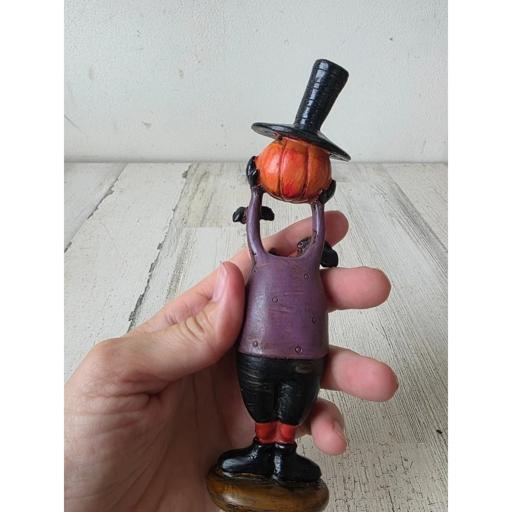 Vintage pumpkin head Halloween statue figurine shabby chic decor top hat